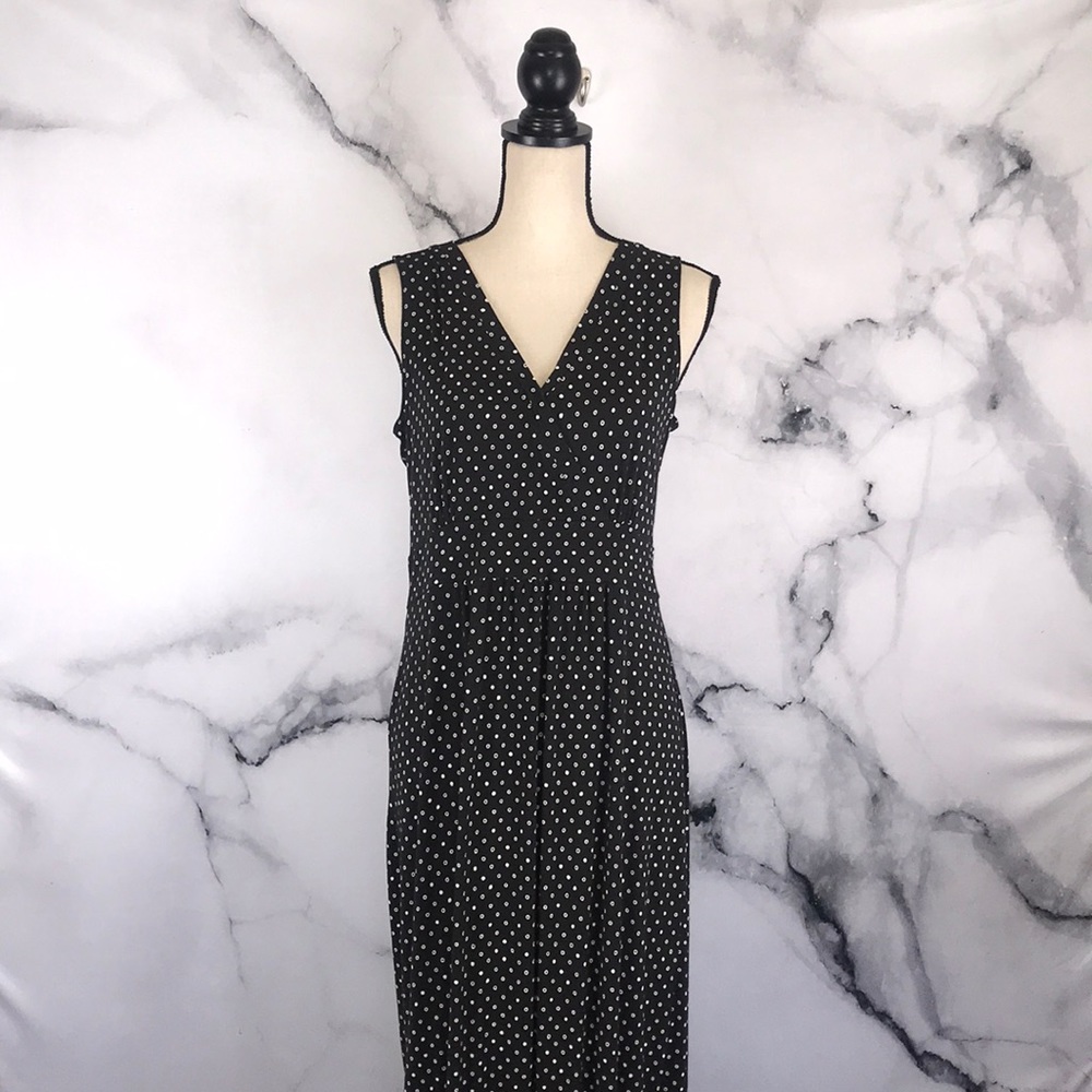 LL Bean Black & White Polka Dot Maxi Dress